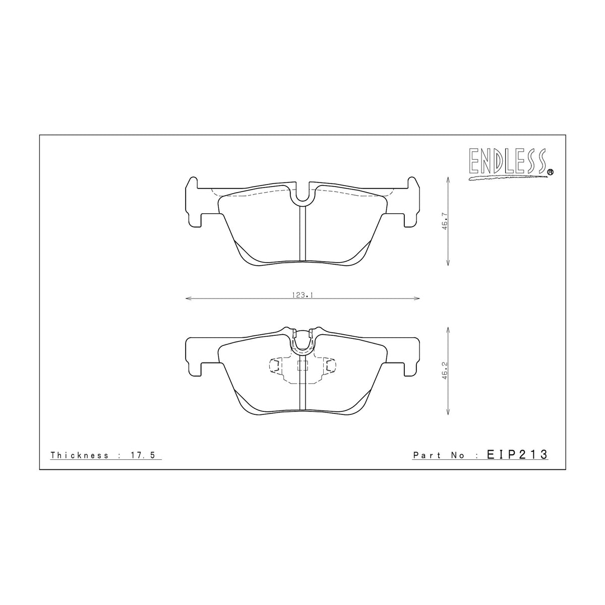 Endless EIP213 brake pad shape drawing and dimensions