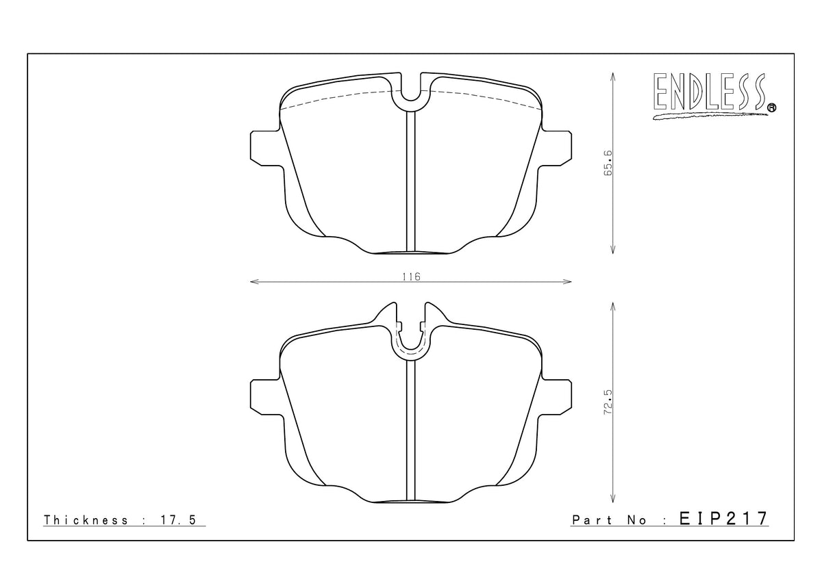 Endless EIP217 brake pad shape drawing and dimensions