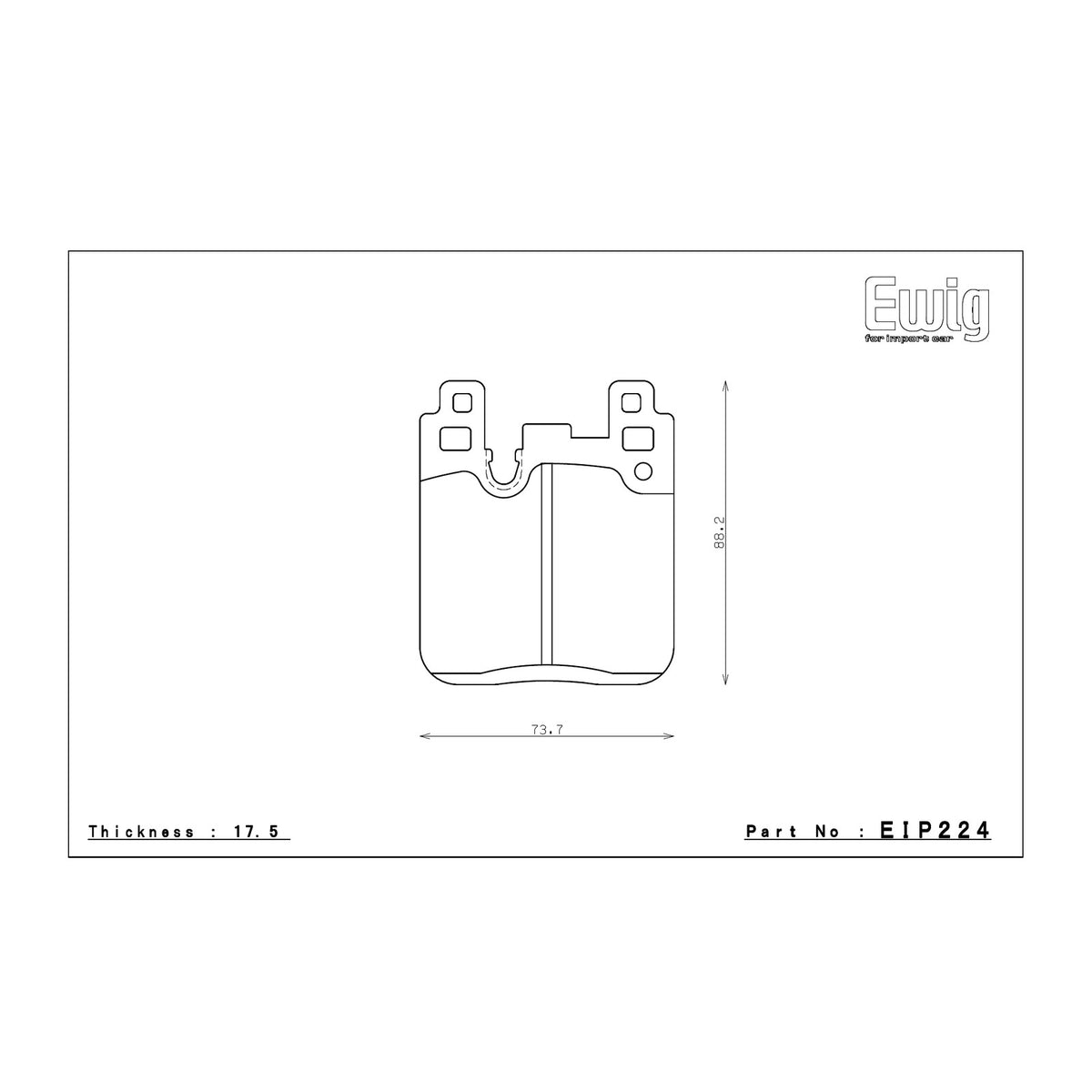 Endless EIP224 brake pad shape drawing and dimensions