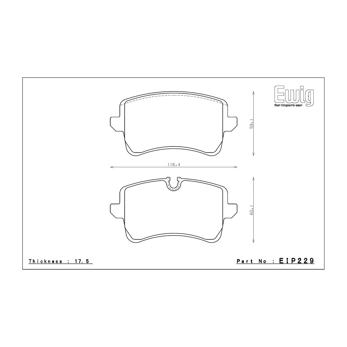 Endless EIP229 brake pad shape drawing and dimensions