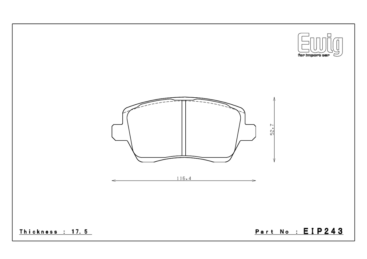 Endless EIP243 official brake pad shape drawing and dimensions