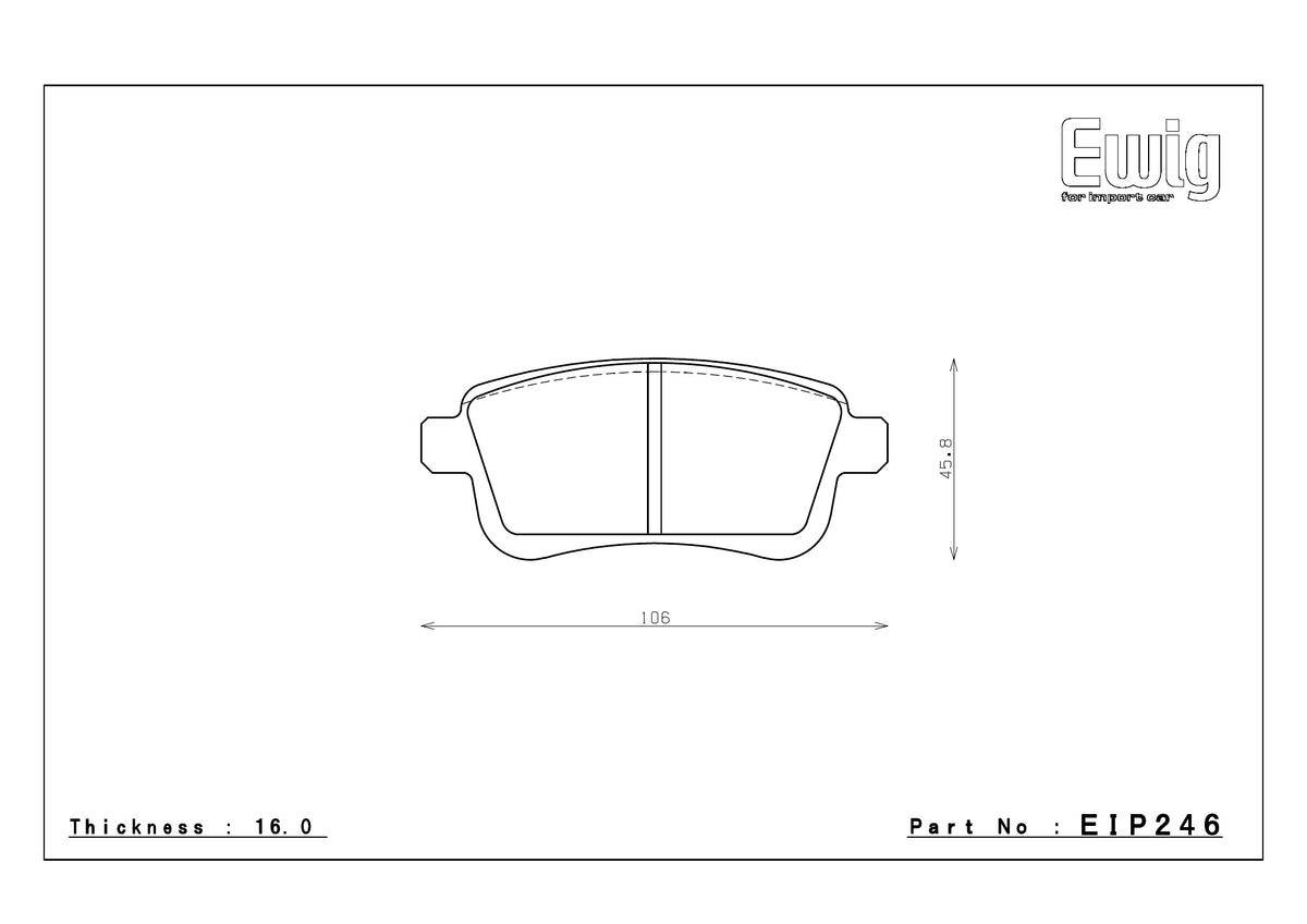 Endless EIP246 brake pad shape drawing and dimensions