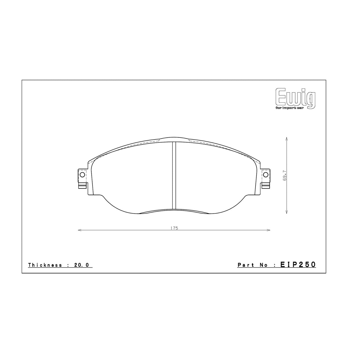 Endless EIP250 brake pad shape drawing and dimensions
