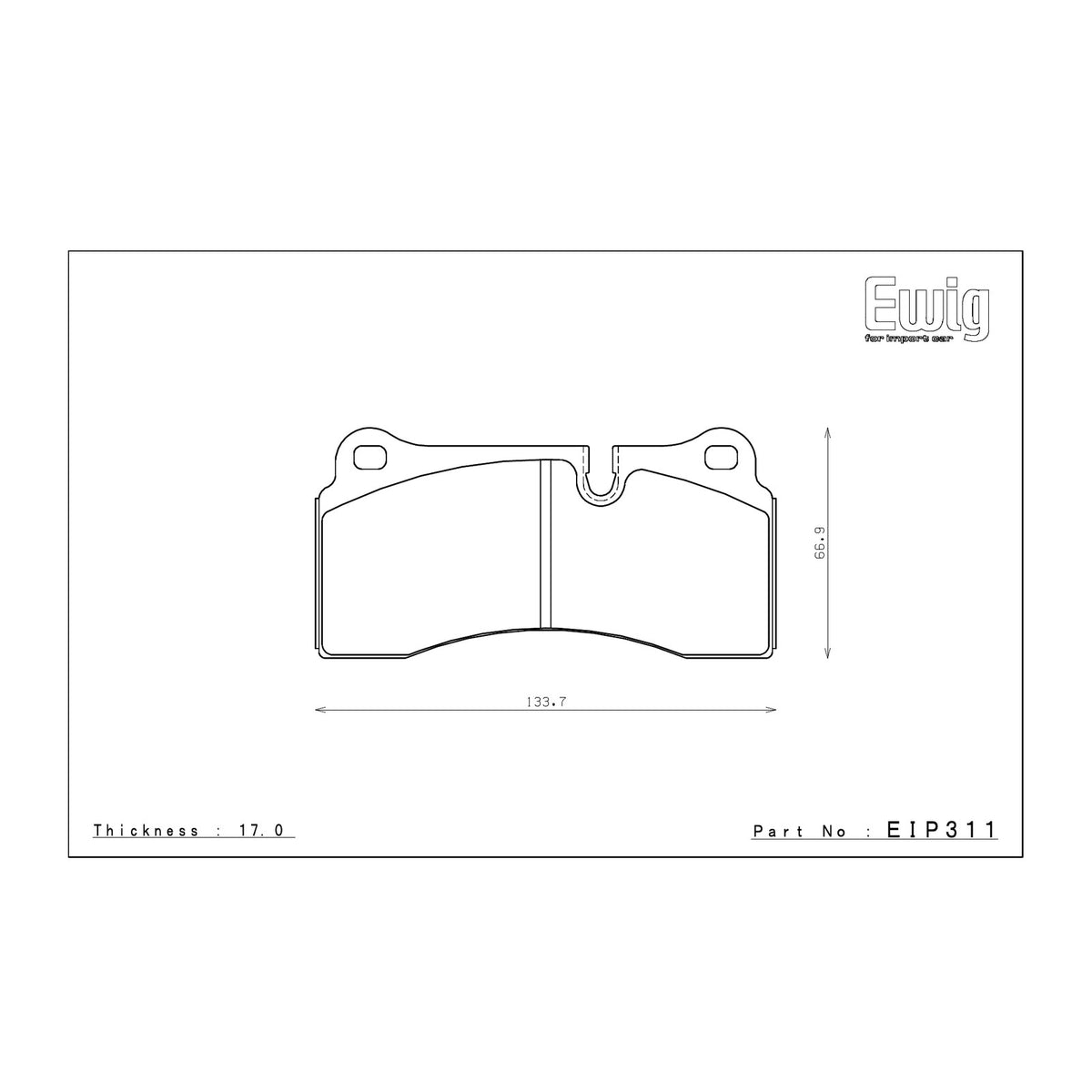 Endless EIP311 brake pad shape drawing and dimensions