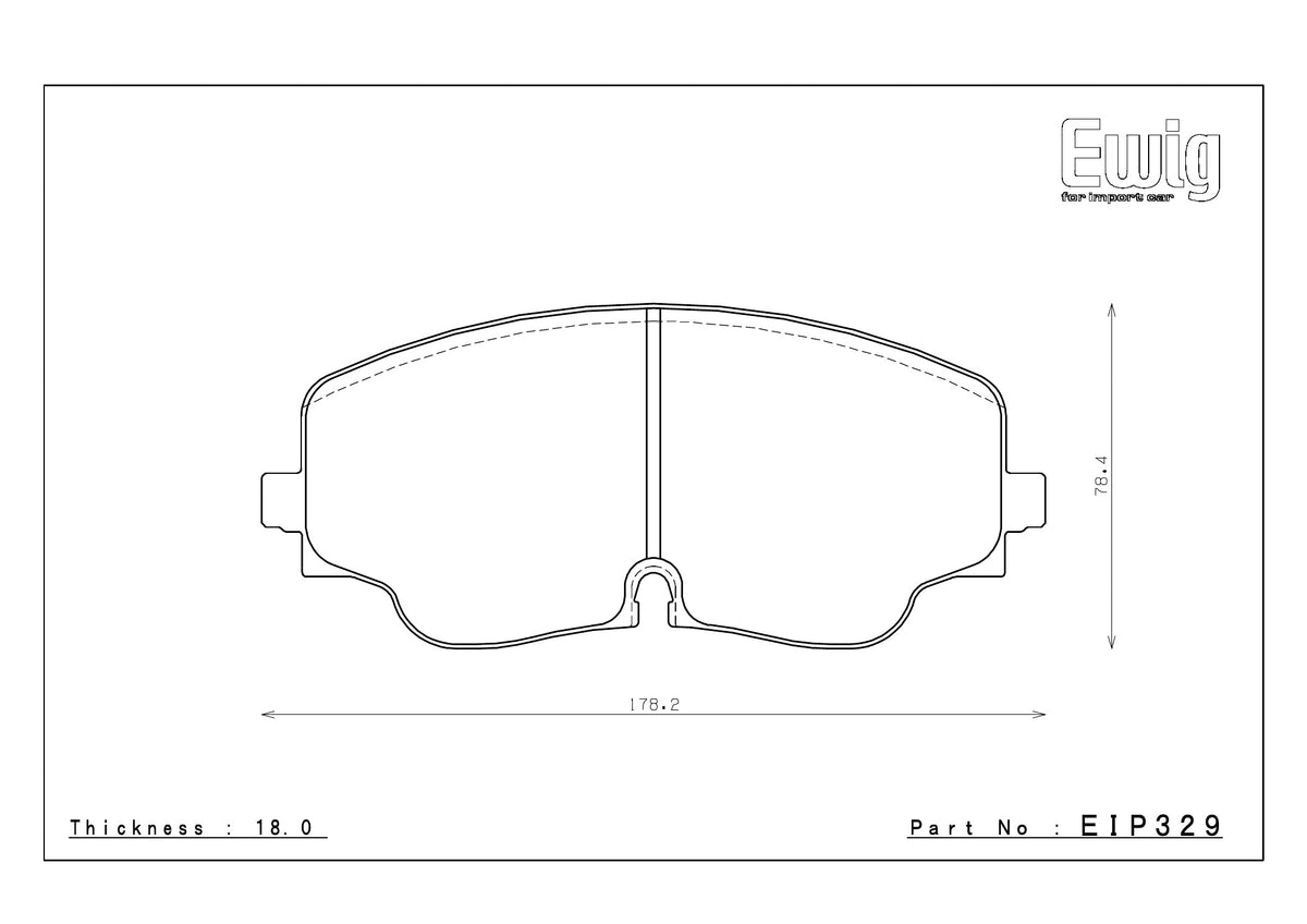 Endless EIP329 brake pad shape drawing and dimensions