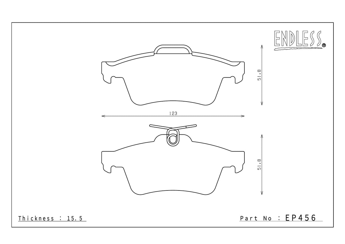 Endless EP456 brake pad shape drawing and dimensions