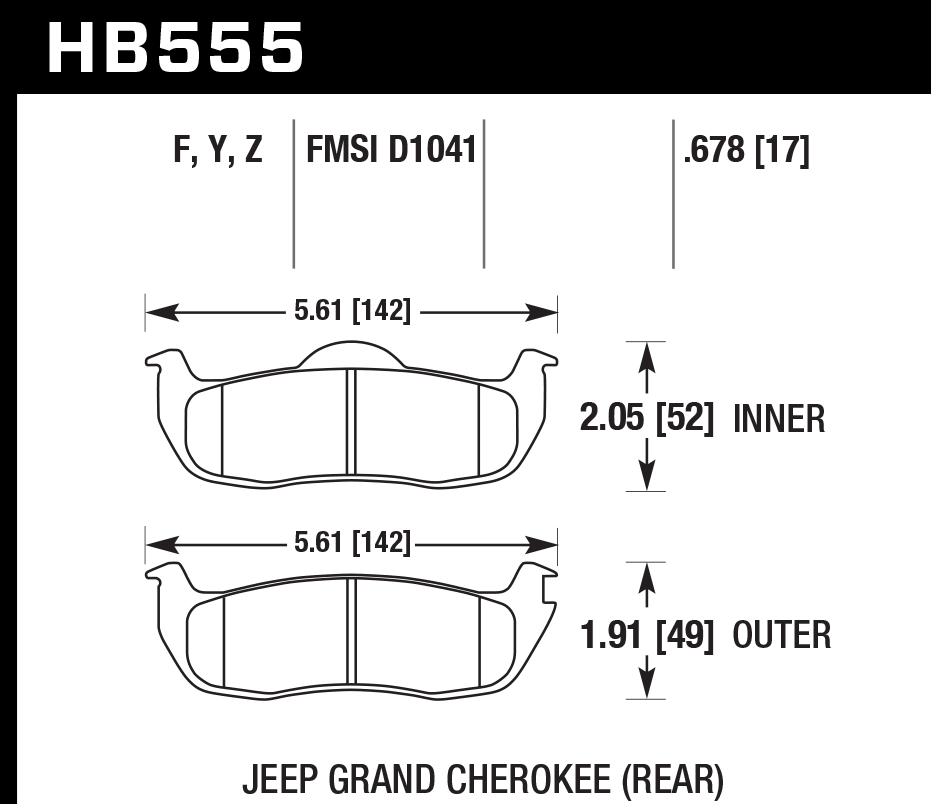 HB555Y.678 - Hawk LTS Brake Pads; Rear