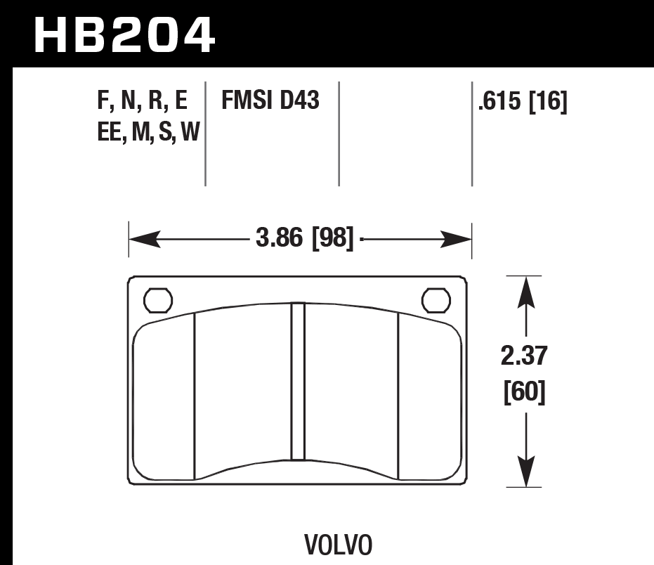 HB204S.615 - Hawk HT-10 Brake Pads; Front