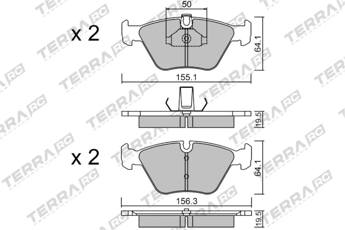 Terra Race brake pads TP7980RC FMSI D0725 - pad technical drawing