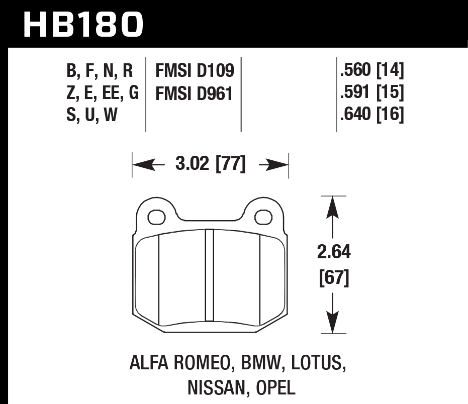 HB180D.560 - Hawk ER-1 Brake Pads; Rear