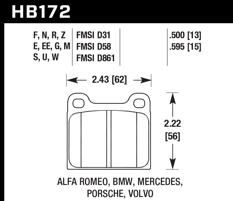 HB172E.595 - Hawk Blue 9012 Brake Pads; Front
