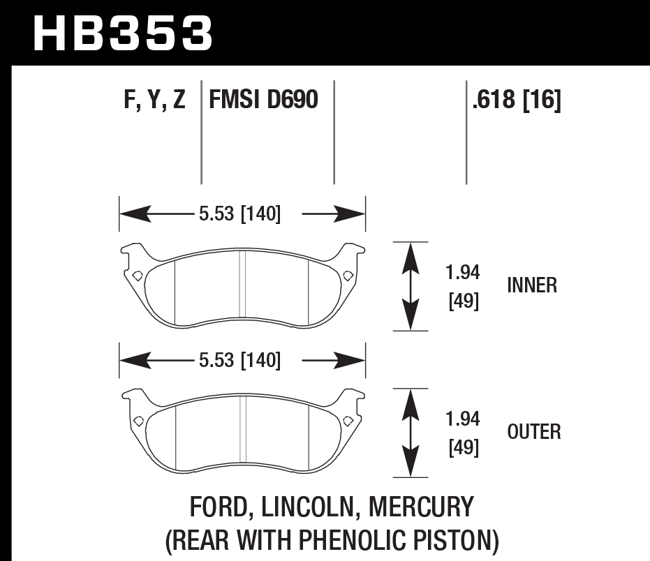 HB353W.618 - Hawk DTC-30 Brake Pads; Rear