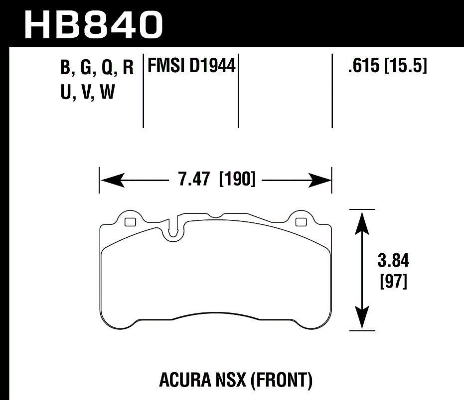 HB840G.615 - Hawk DTC-60 Brake Pads; Front