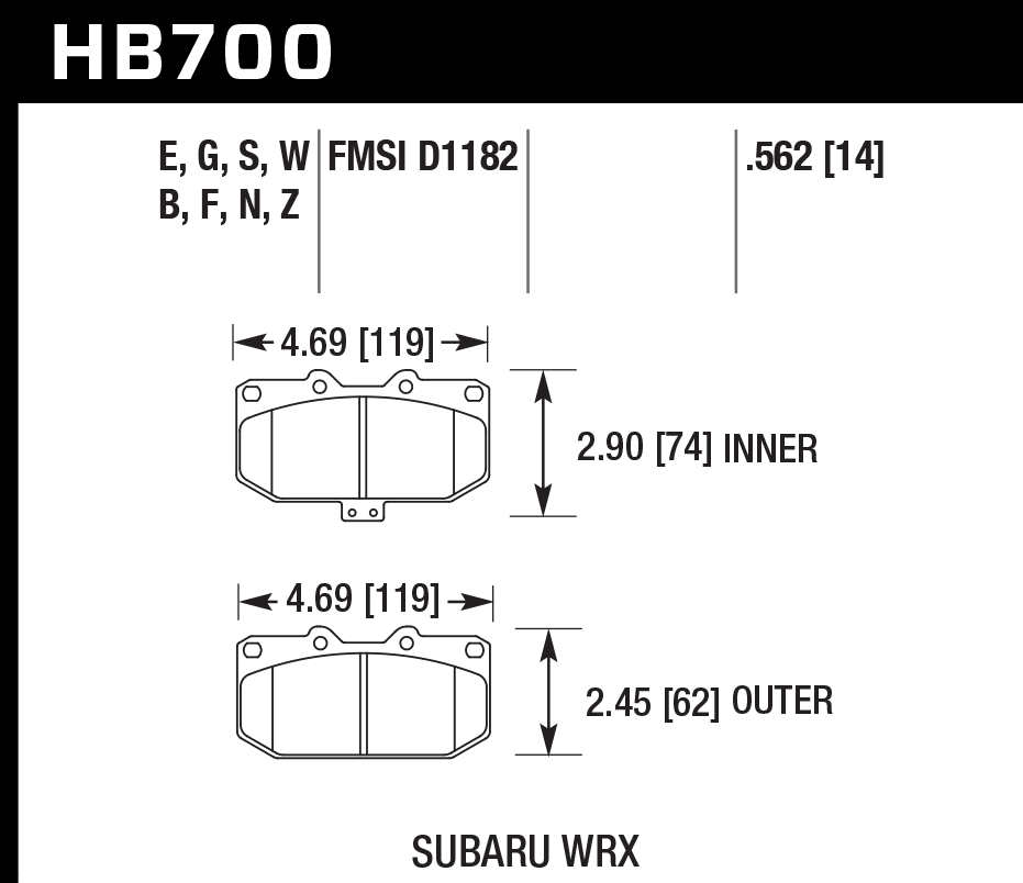HB700F.562 - Hawk HPS Brake Pads; Front