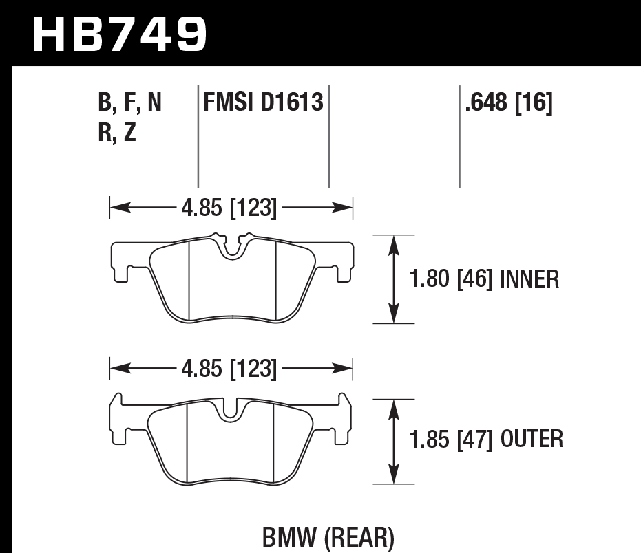 HB749N.648 - Hawk HP Plus Brake Pads; Rear