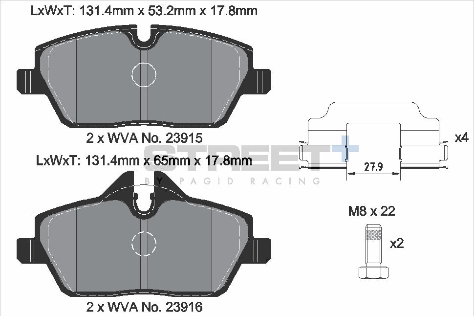 Pagid Racing Street+ Brake Pads - Front | T8050SP2001 - Pagid Racing brake pads