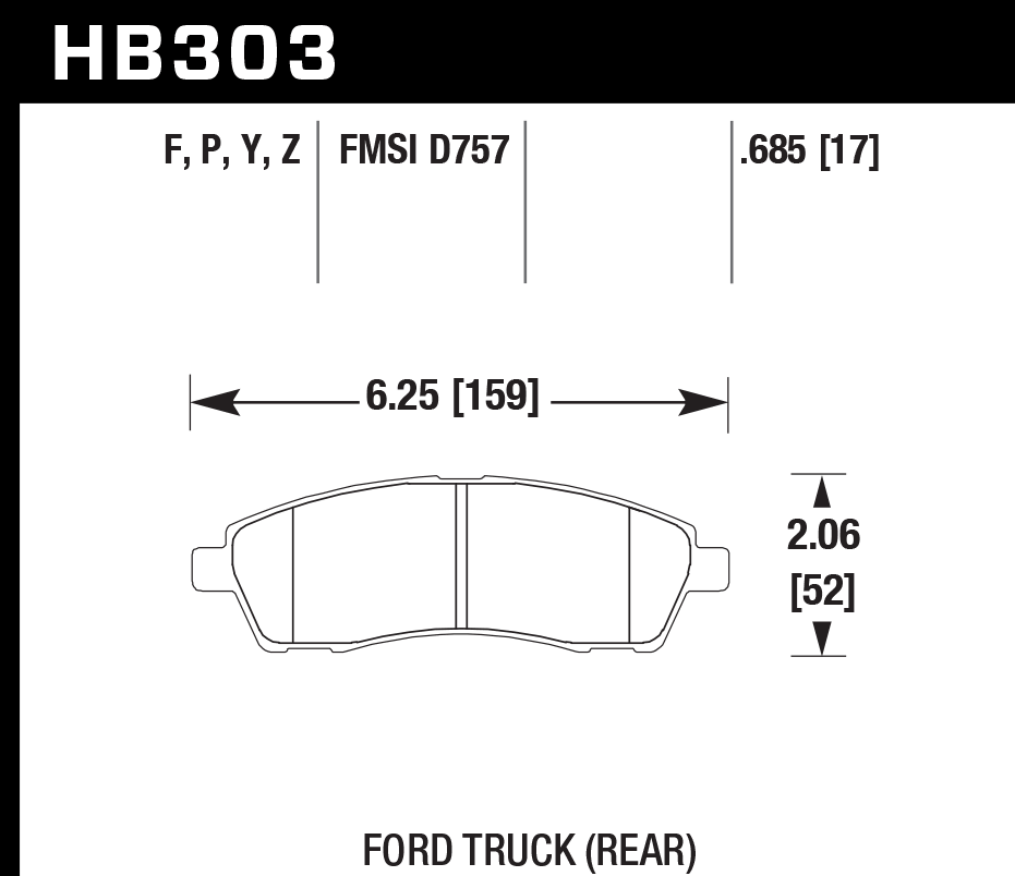 HB303P.685 - Hawk SuperDuty Brake Pads; Rear