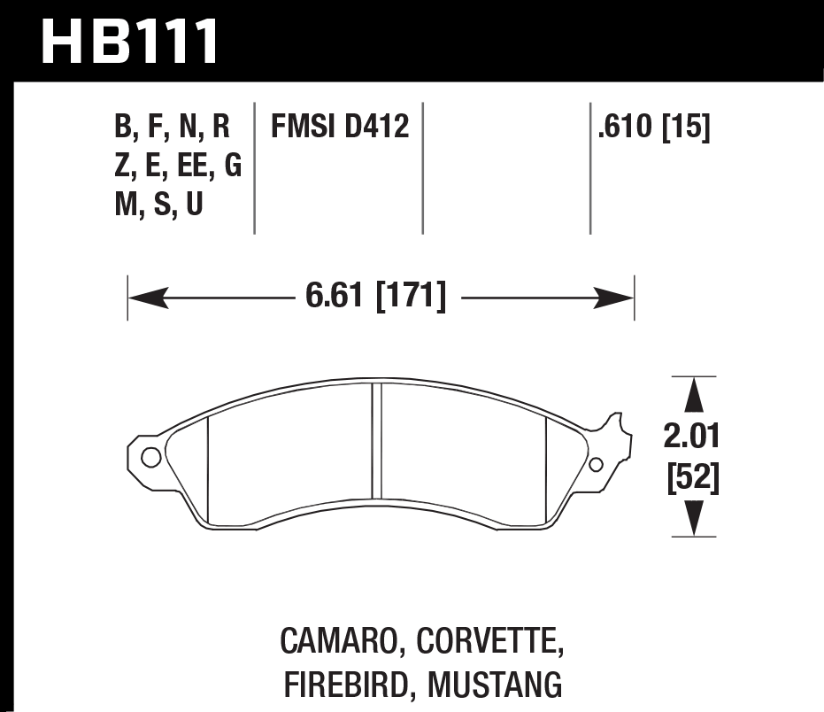 HB111F.610 - Hawk HPS Brake Pads; Front