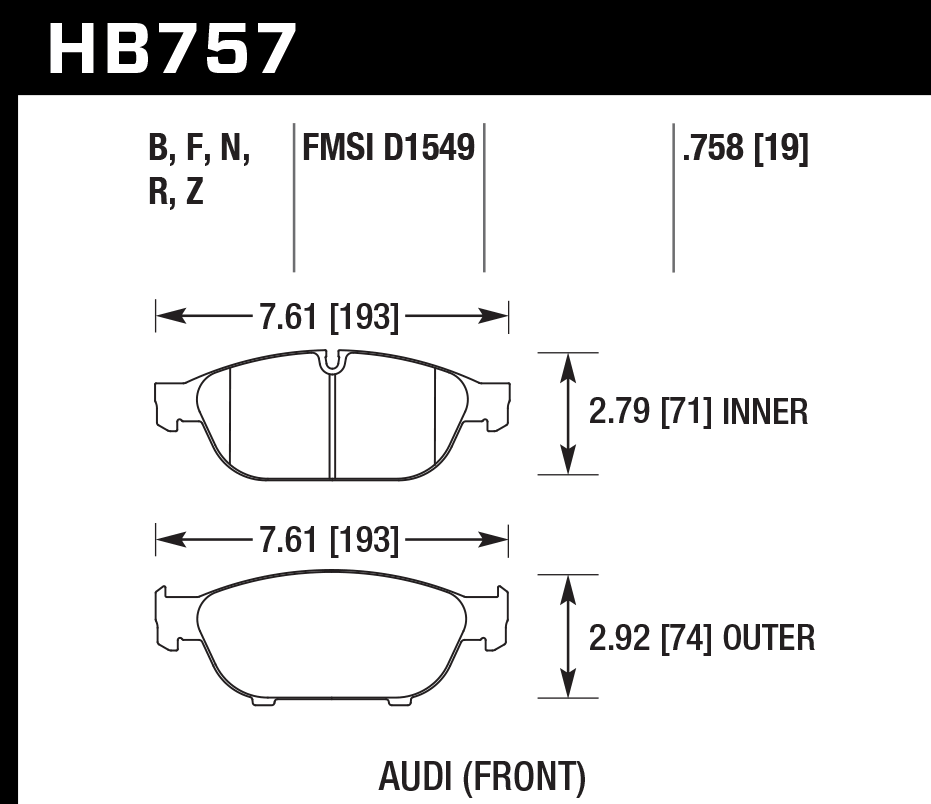 HB757B.758 - Hawk HPS 5.0 Brake Pads; Front