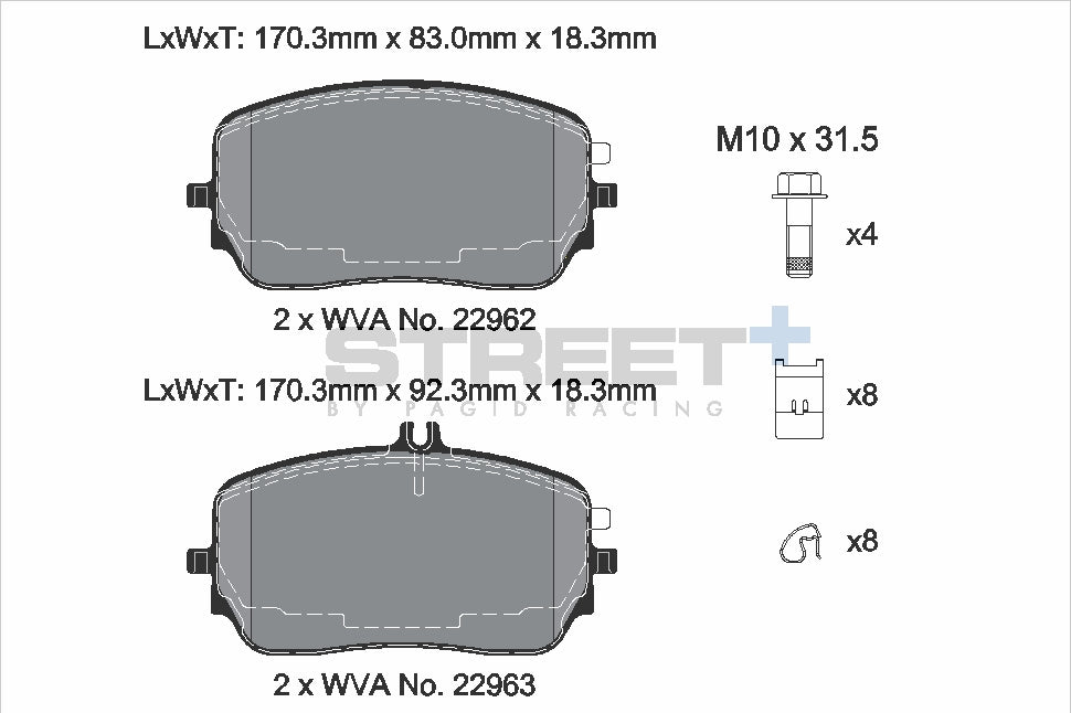 Pagid Racing Street+ Brake Pads - Front | T8288SP2001 - Pagid Racing brake pads