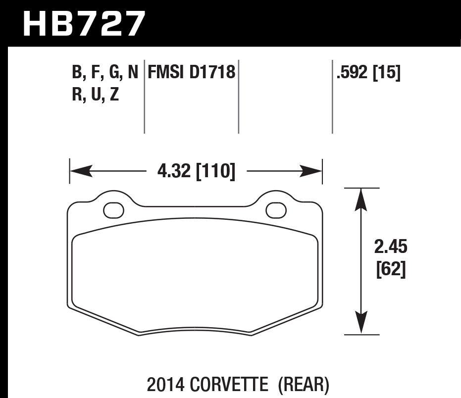 HB727F.592 - Hawk HPS Brake Pads; Rear