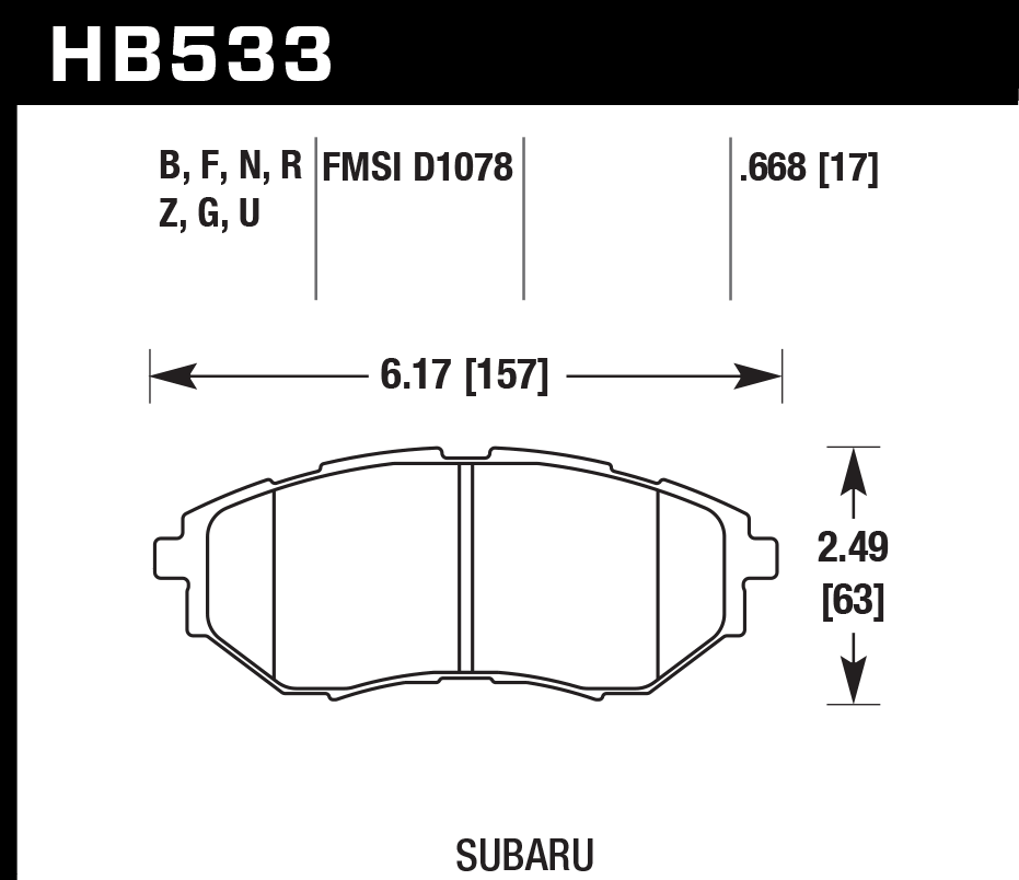 HB533N.668 - Hawk HP Plus Brake Pads; Front