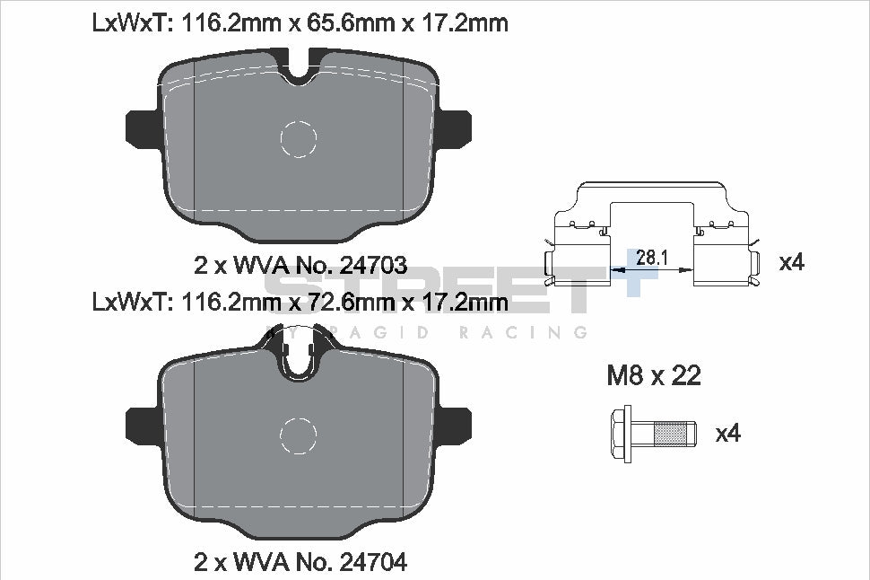 Pagid Racing Street+ Brake Pads - Rear | T8290SP2001 - Pagid Racing brake pads