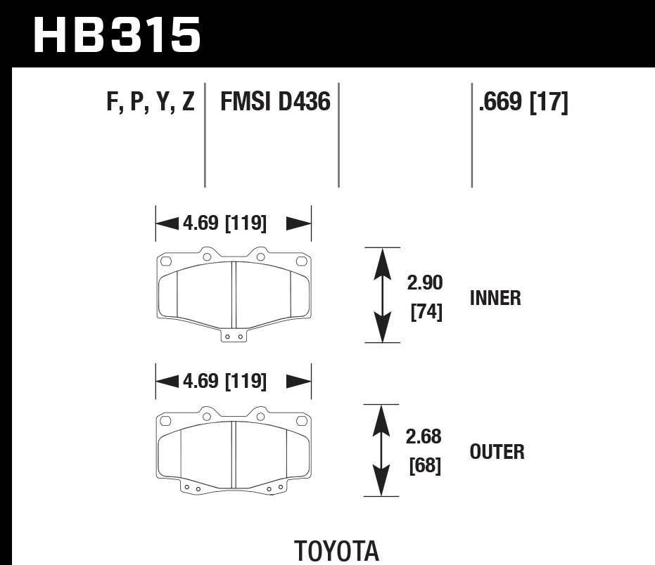 HB315F.669 - Hawk HPS Brake Pads; Front