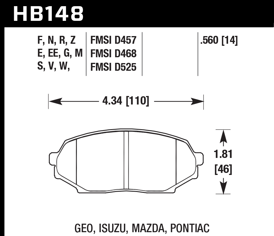 HB148V.560 - Hawk DTC-50 Brake Pads; Front