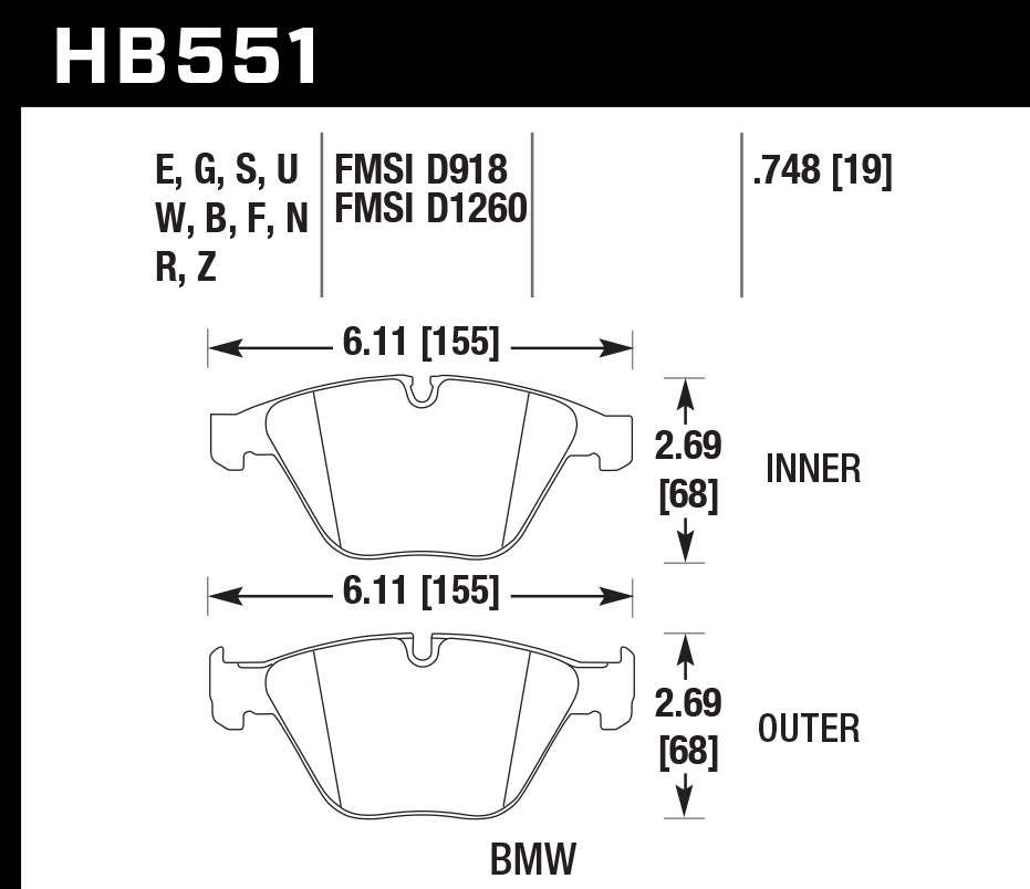 HB551D.748 - Hawk ER-1 Brake Pads; Front