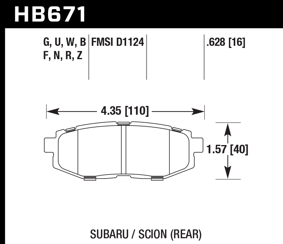 HB671D.628 - Hawk ER-1 Brake Pads; Rear