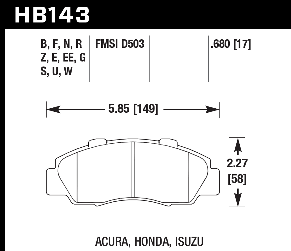 HB143F.680 - Hawk HPS Brake Pads; Front