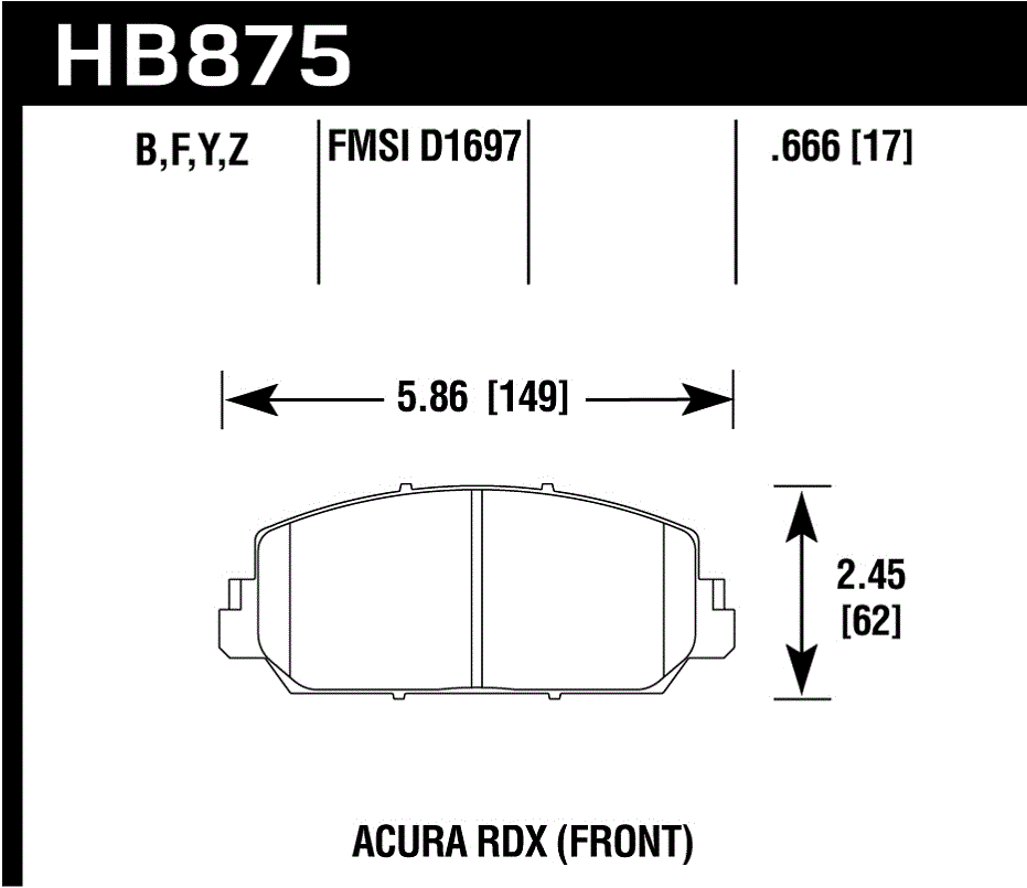 HB875G.666 - Hawk DTC-60 Brake Pads; Front