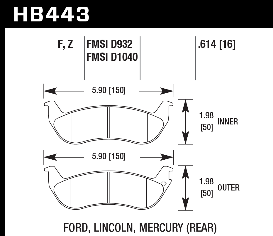 HB443F.614 - Hawk HPS Brake Pads; Rear