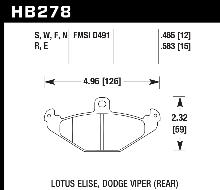 HB278F.583 - Hawk HPS Brake Pads; Rear