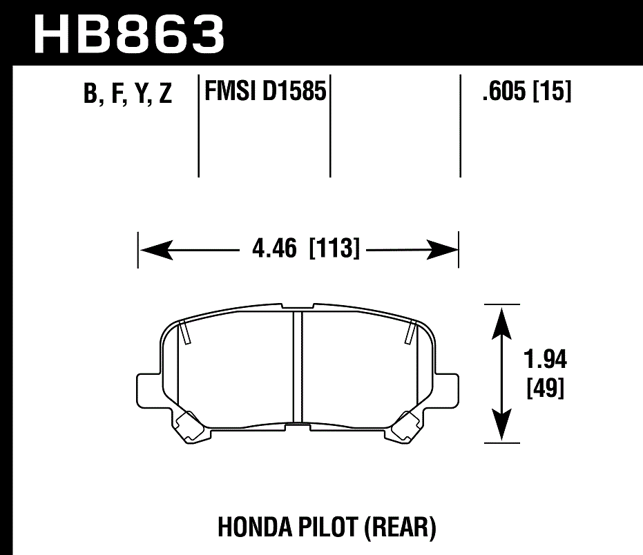HB863Z.605 - Hawk PC Brake Pads; Rear