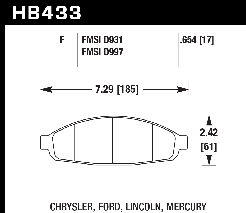 HB433F.654 - Hawk HPS Brake Pads; Front