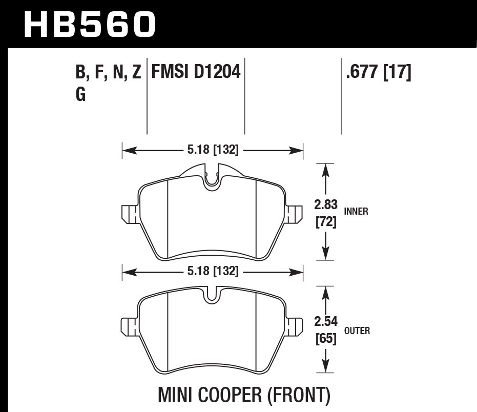 HB560N.677 - Hawk HP Plus Brake Pads; Front