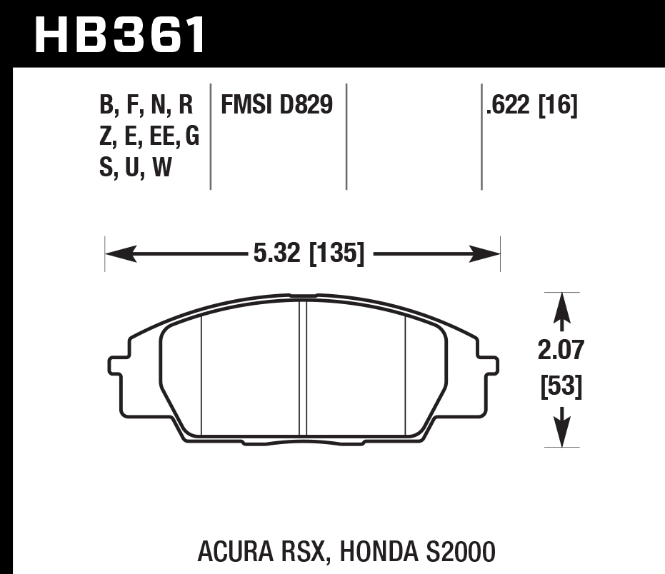 HB361G.622 - Hawk DTC-60 Brake Pads; Front