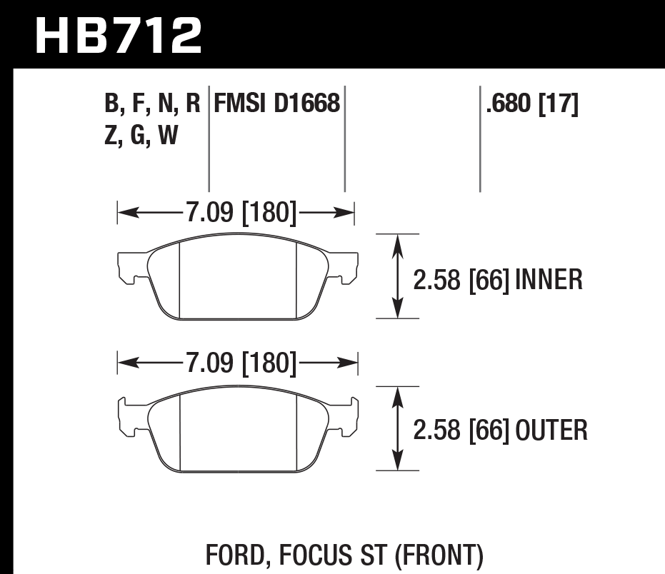 HB712N.680 - Hawk HP Plus Brake Pads; Front