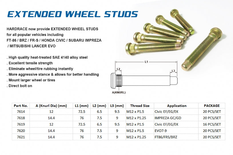 Extended Wheel Stud Honda Civic, CR-V
