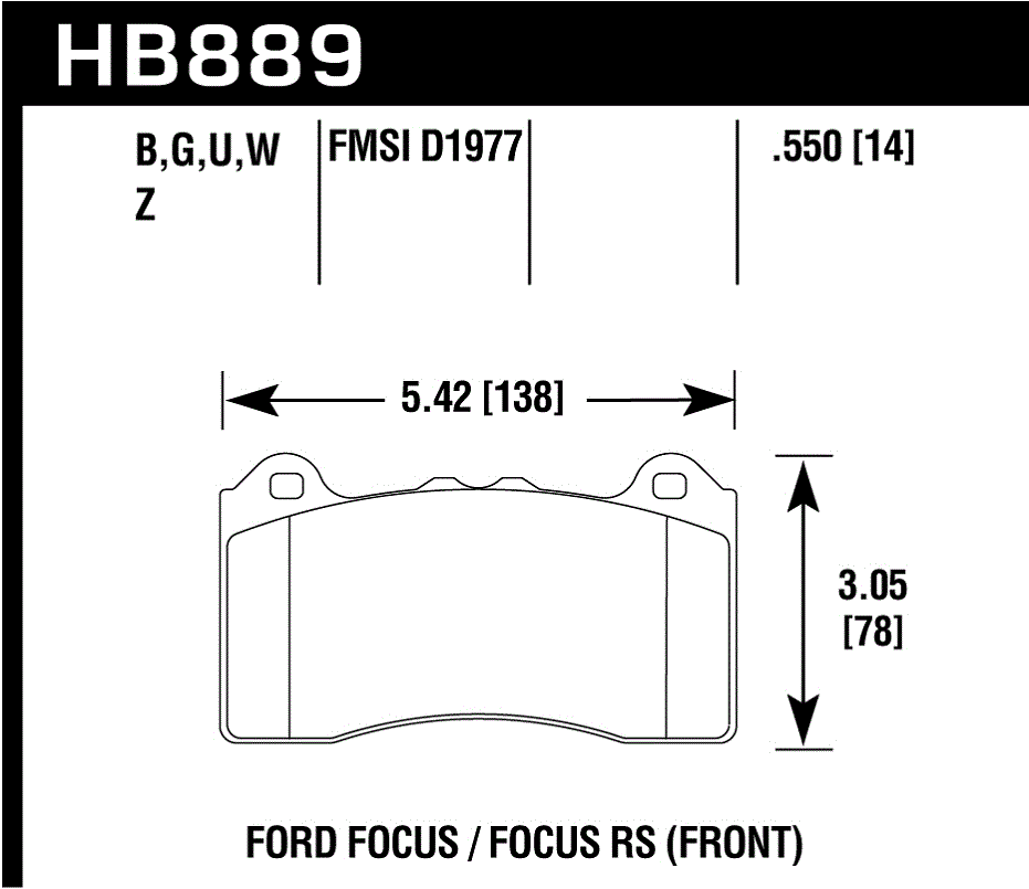 HB889U.550 - Hawk DTC-70 Brake Pads; Front