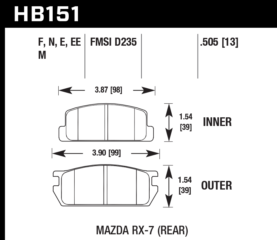 HB151E.505 - Hawk Blue 9012 Brake Pads; Rear