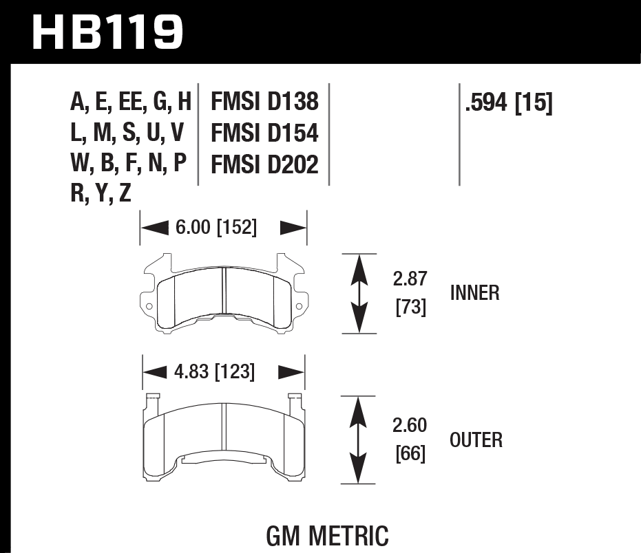 HB119M.594 - Hawk Black Brake Pads; Front