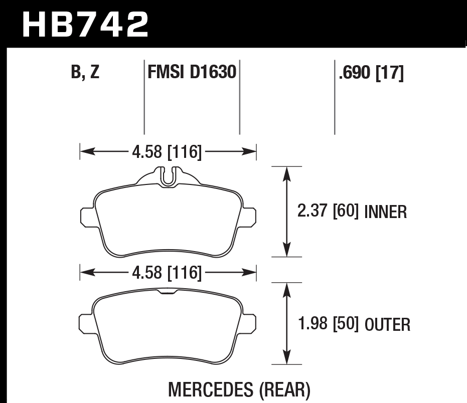 HB742B.690 - Hawk HPS 5.0 Brake Pads; Rear