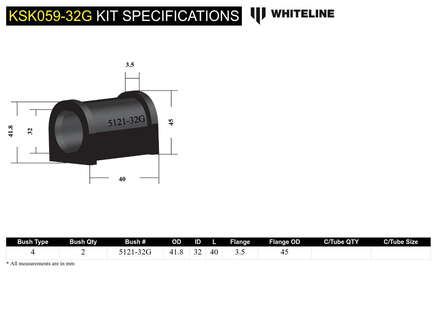 Whiteline Sway Bar Mount - Bushing Kit 32mm - Nissan Stagea M35 - KSK059-32 - image 5