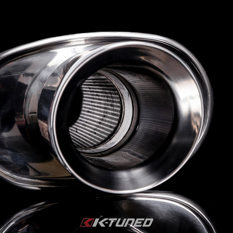 K-Tuned Universal Backbox Polished Short Offset Inlet / Center Outlet  - 3in Muffler – K-Tuned for Honda K-Series (KTD-MFS-30S)