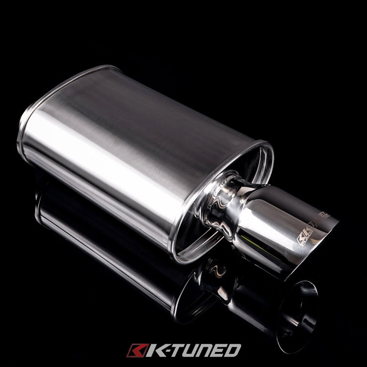 K-Tuned Universal Backbox Polished Short Offset Inlet / Center Outlet  - 3in Muffler – K-Tuned for Honda K-Series (KTD-MFS-30S)