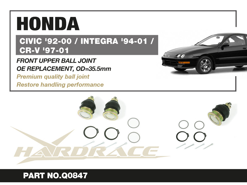 Hardrace Honda Civic 92-00/Cr-V 97-01/Honda Accord 98-12/ - Odyssey JDM 03-13/Prelude 97-01/ - Acura Integra 94-01/Cl 01-03/Tl 96-14/Tsx 03-14 - Front Upper Ball Joint 35.5Mm - OE Replacement - 2Pcs/Set