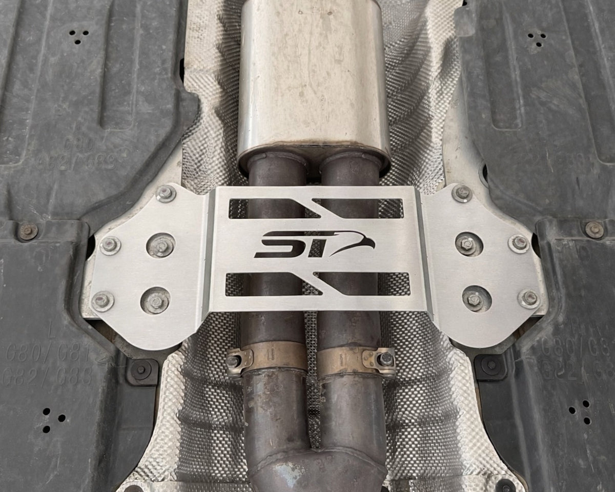 ST Trackparts BMW G8x Lower Chassis Exhaust Brace Bracket - product image 2
